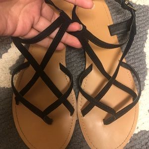 NWOT Strappy black flat sandals